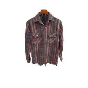 Five Brother Vintage Plaid Flannel Shirt Mens Tall Medium Red‎ Green Workwear